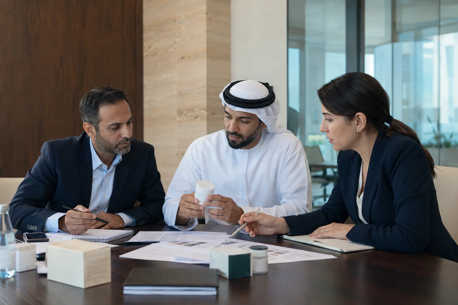 Regulatory professionals reviewing product requirements with a client